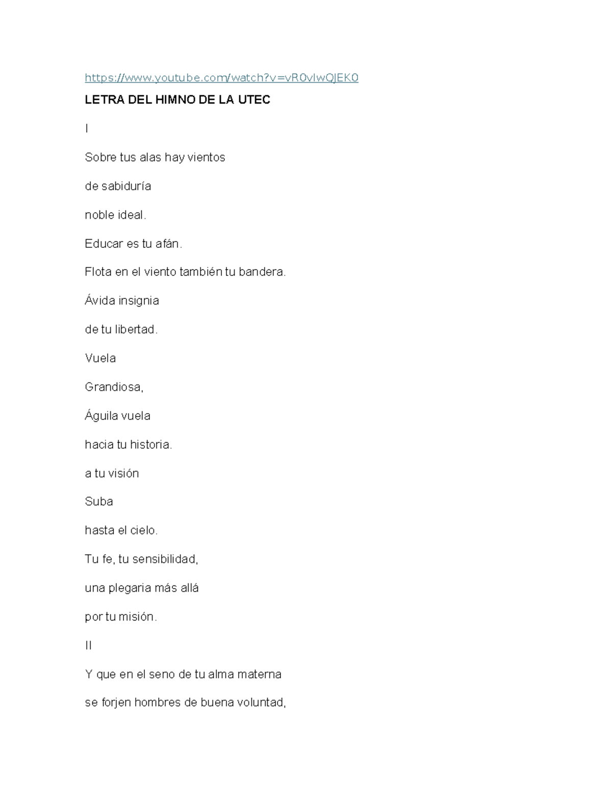 LETRA DEL HIMNO DE LA UTEC - Inspiración y Libertad - Studocu