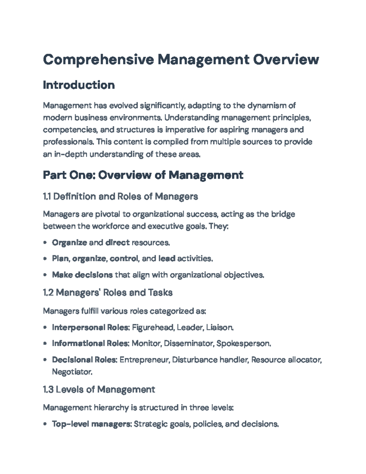 Comprehensive Management Overview: Principles and Competencies Analysis - Comprehensive ...