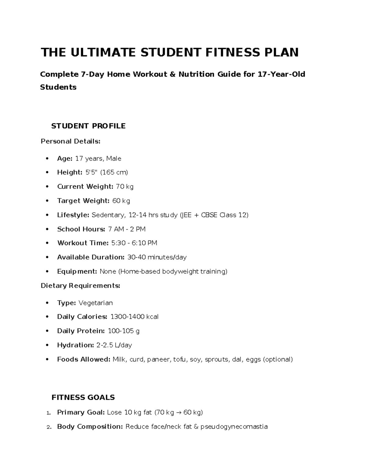 Ultimate Student Fitness Plan: Home Workout & Nutrition Guide (JEE CBSE ...