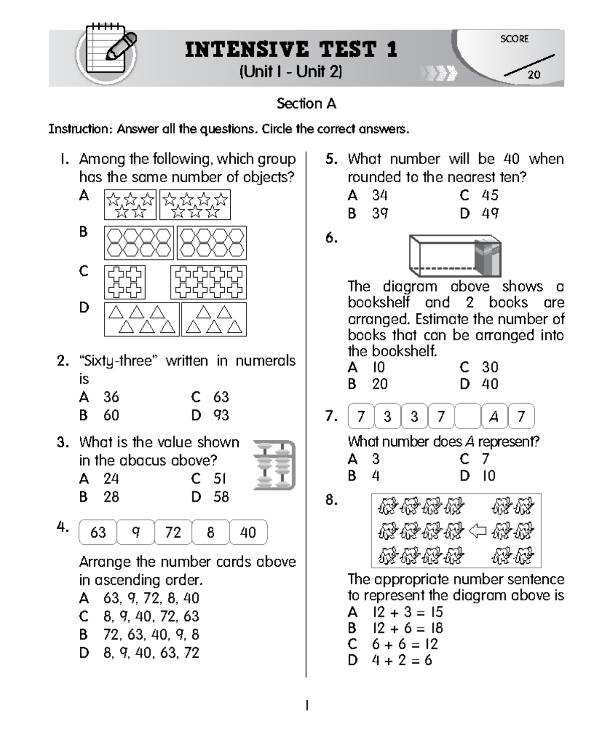 SCORE INTENSIVE TEST 1 (IT1) - Unit 1 & 2 Questions - Studocu