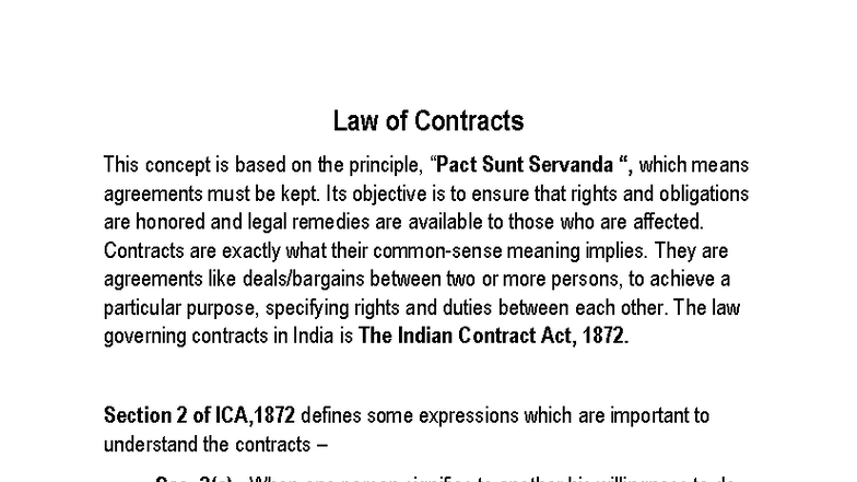 Law of Contracts (Course Code: LAW101) - Key Concepts and Principles ...