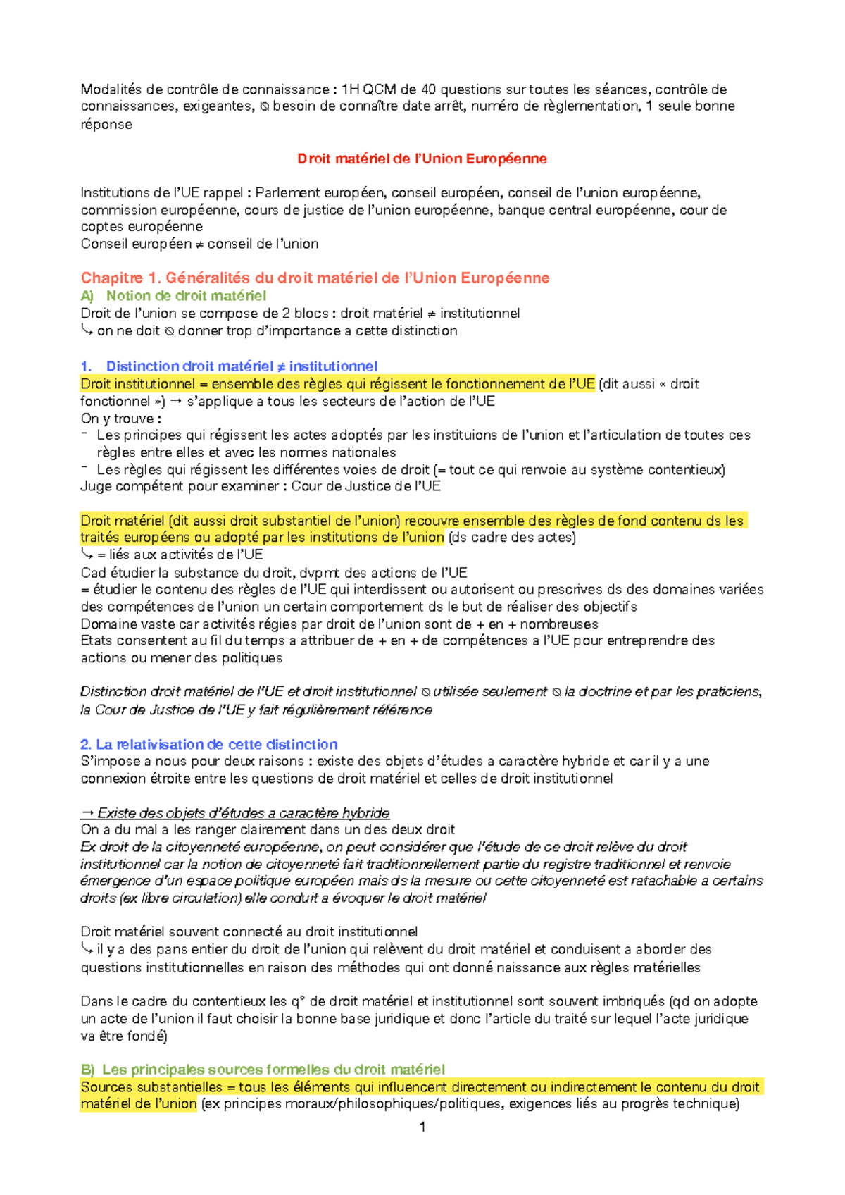 Droit Matériel de l'UE : Modalités de Contrôle et Sources Juridiques ...