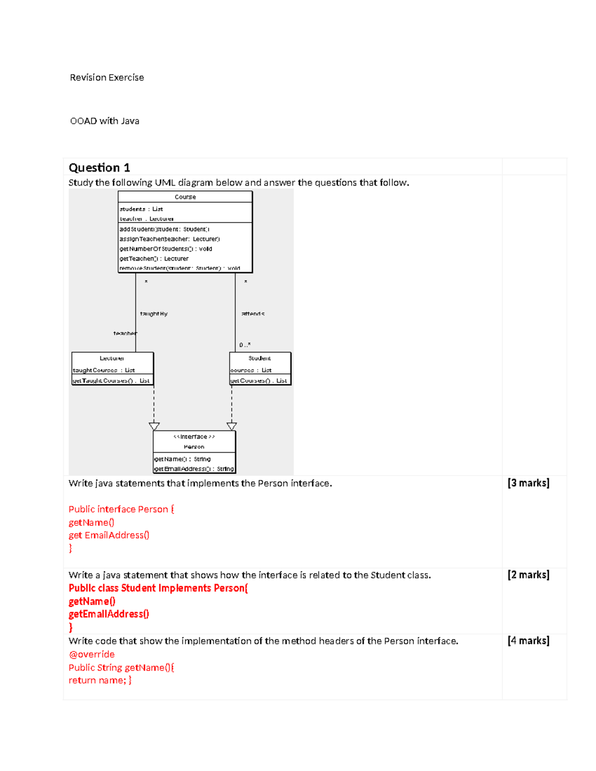 Revision Exercise OOAD with Java: UML & OOP Principles Study Guide ...