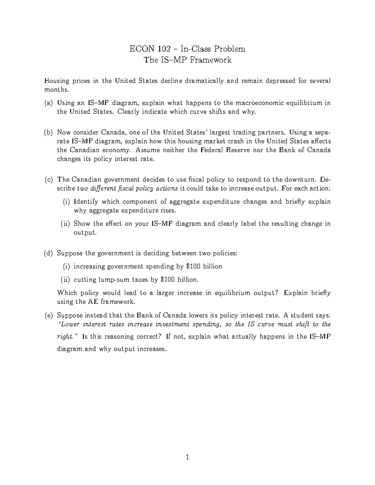 ECON 102 – In-Class Problem on IS–MP Framework - Studocu