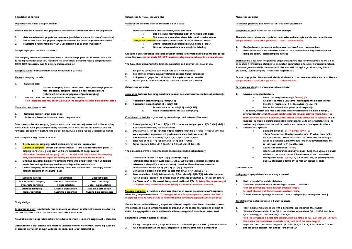 GEA1000 Cheat Sheet: Understanding Population and Variables - Studocu