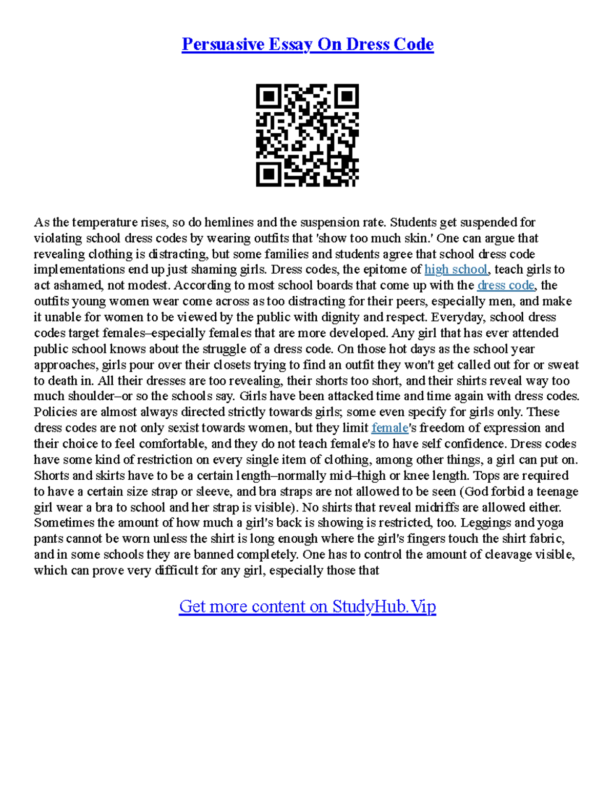 School Dress Code Essay - Persuasive Essay On Dress Code As the ...