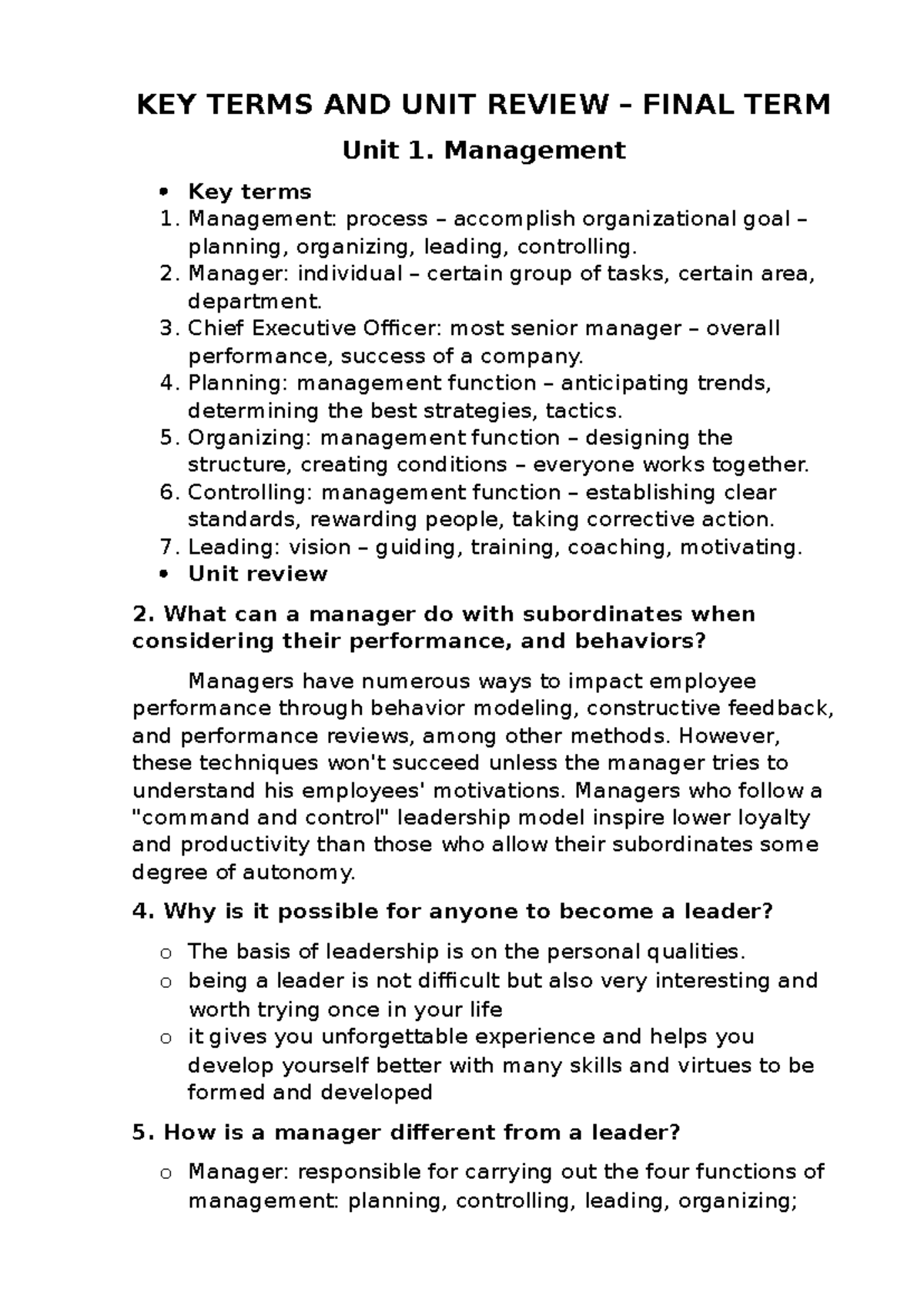 Key terms-Unit review - KEY TERMS AND UNIT REVIEW – FINAL TERM Unit 1 ...