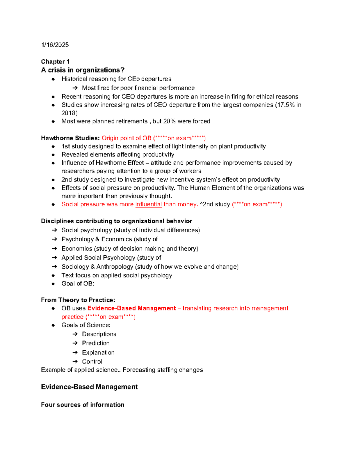 Organizational Behavior Final Exam Study Guide (Course Code: OB101) - 1 ...