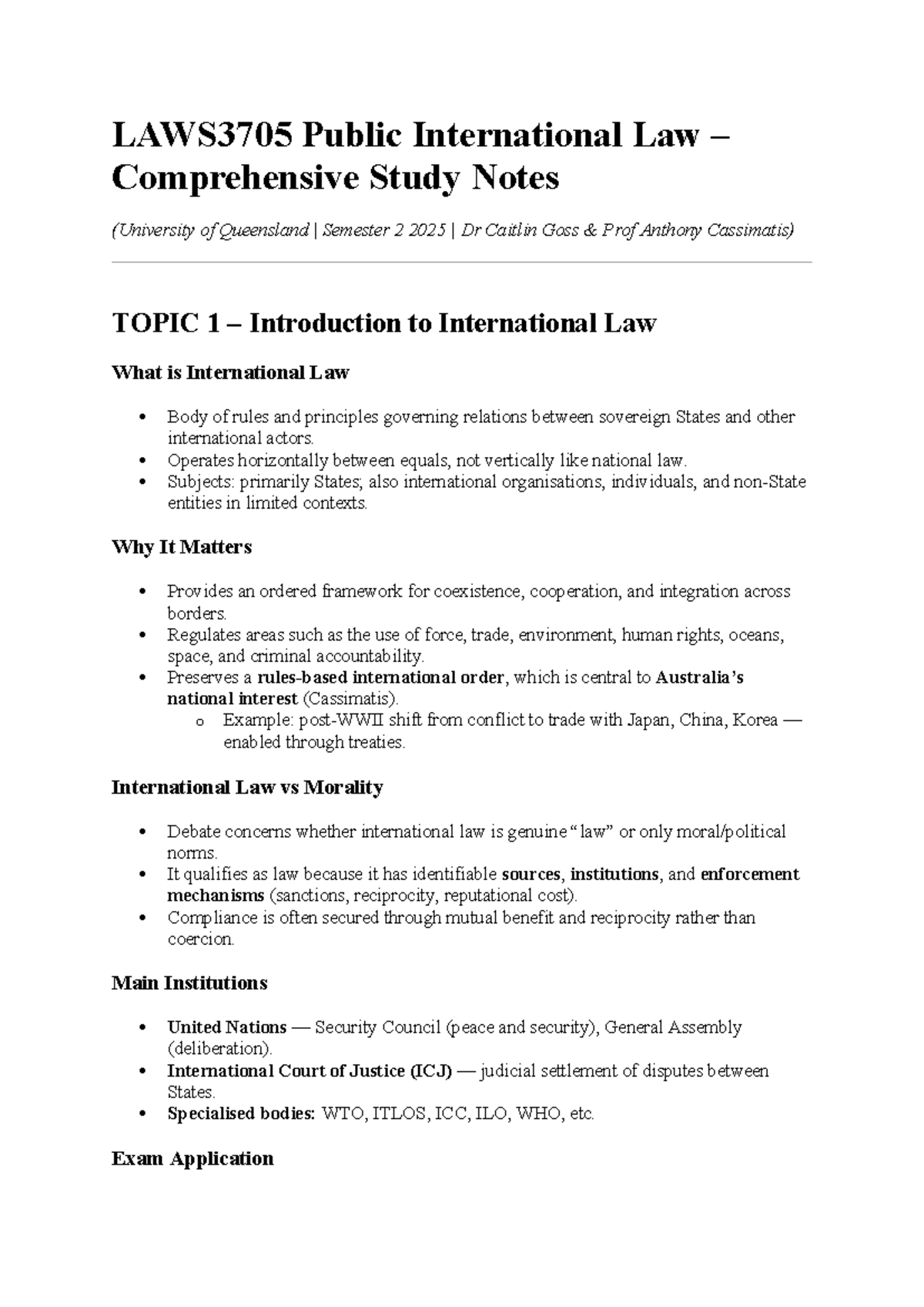 LAWS3705 Public International Law Comprehensive Study Notes (Sem 2 2025 ...