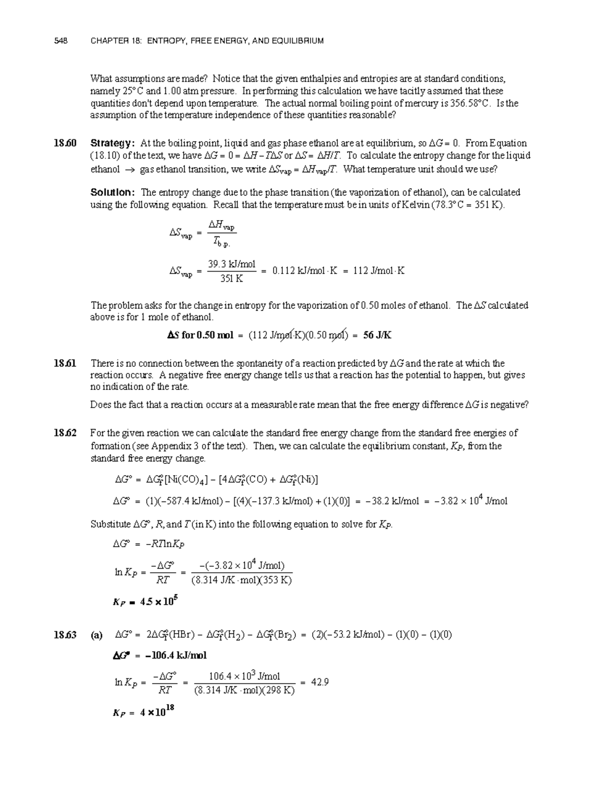 548 CHAPTER 18: Entropy, Free Energy, and Equilibrium Solutions - Studocu