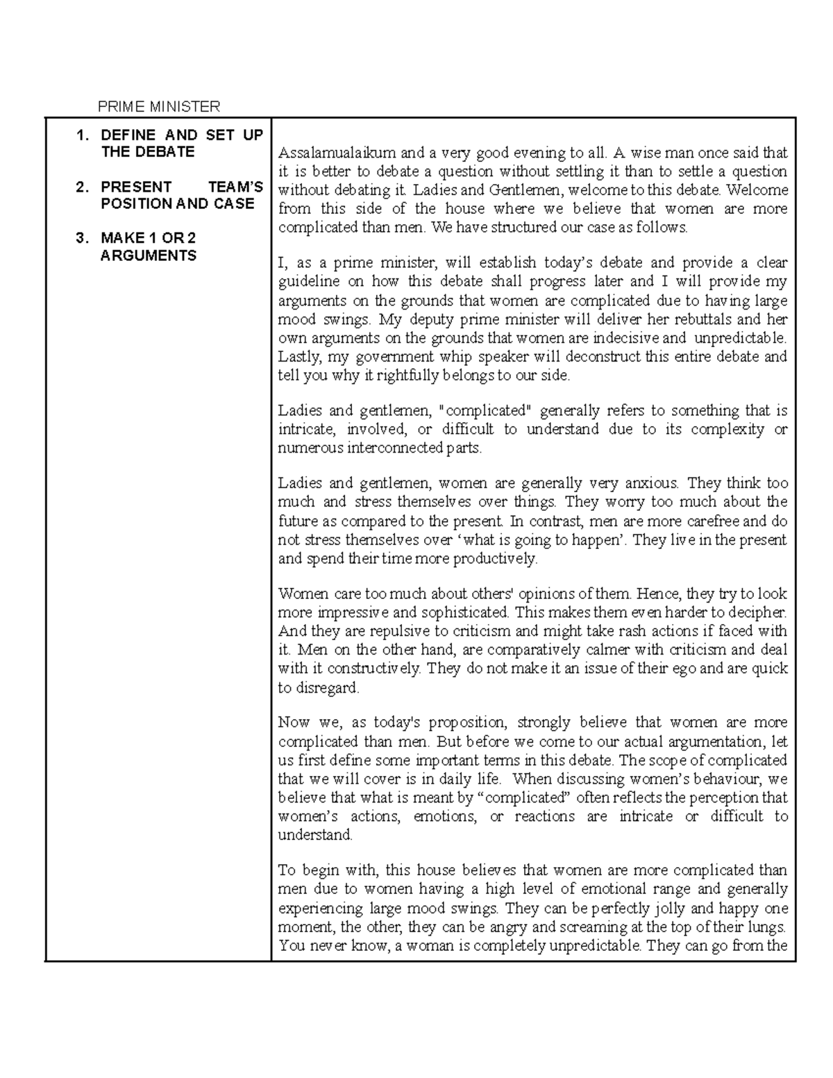 MOCK Debate Script (GOVT): Women Are More Complicated Than Men - Studocu