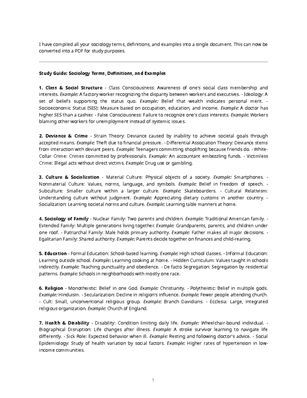 Sociology Study Guide: Key Terms, Definitions & Examples - Studocu