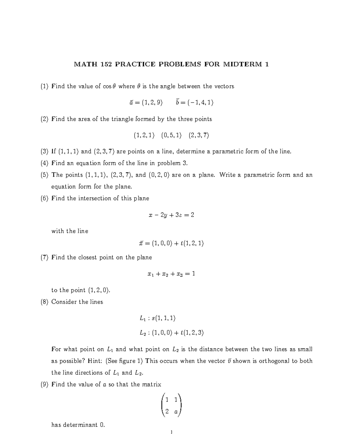 MATH 152 Midterm 1 Practice Problems and Solutions - Studocu