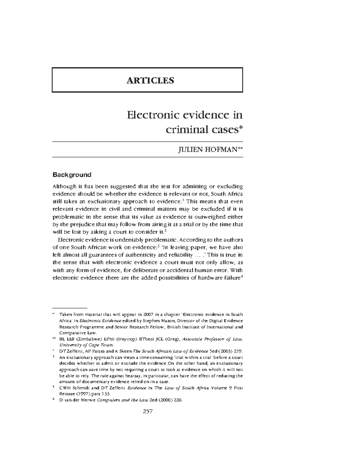 BL 2006 Electronic Evidence in Criminal Cases: A South African ...