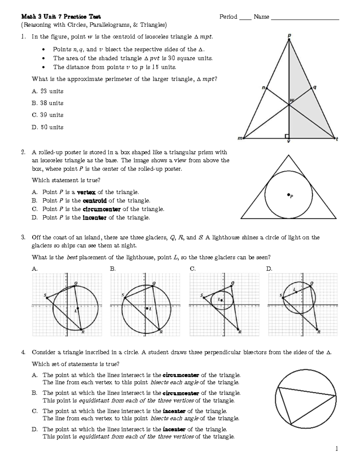 Math 3 Unit 7 Practice Test: Reasoning with Circles & Triangles - Studocu