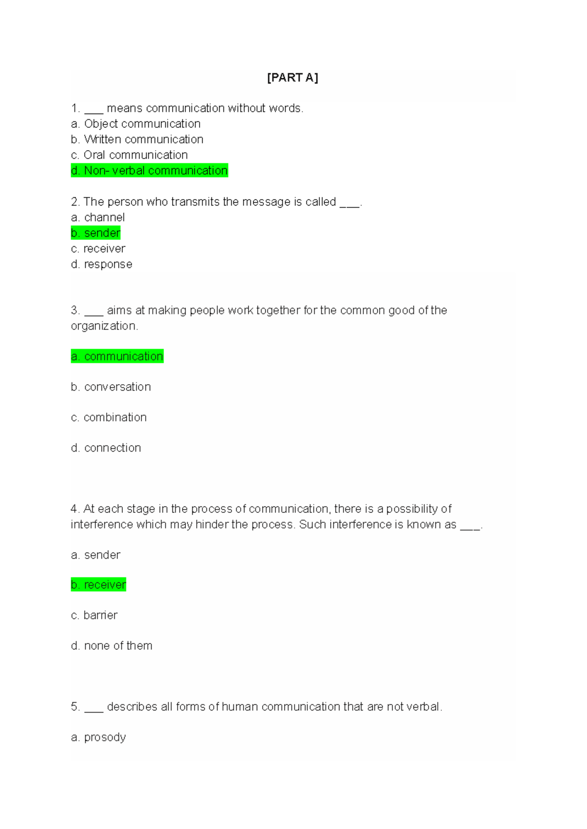MCQ - Intro to Communication Answer Key (ANS) - Studocu