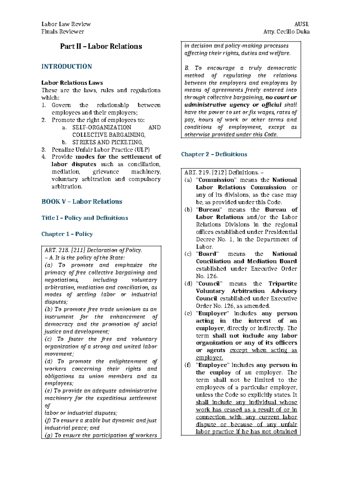Labor Law Review Finals Reviewer Part II: Labor Relations Insights ...