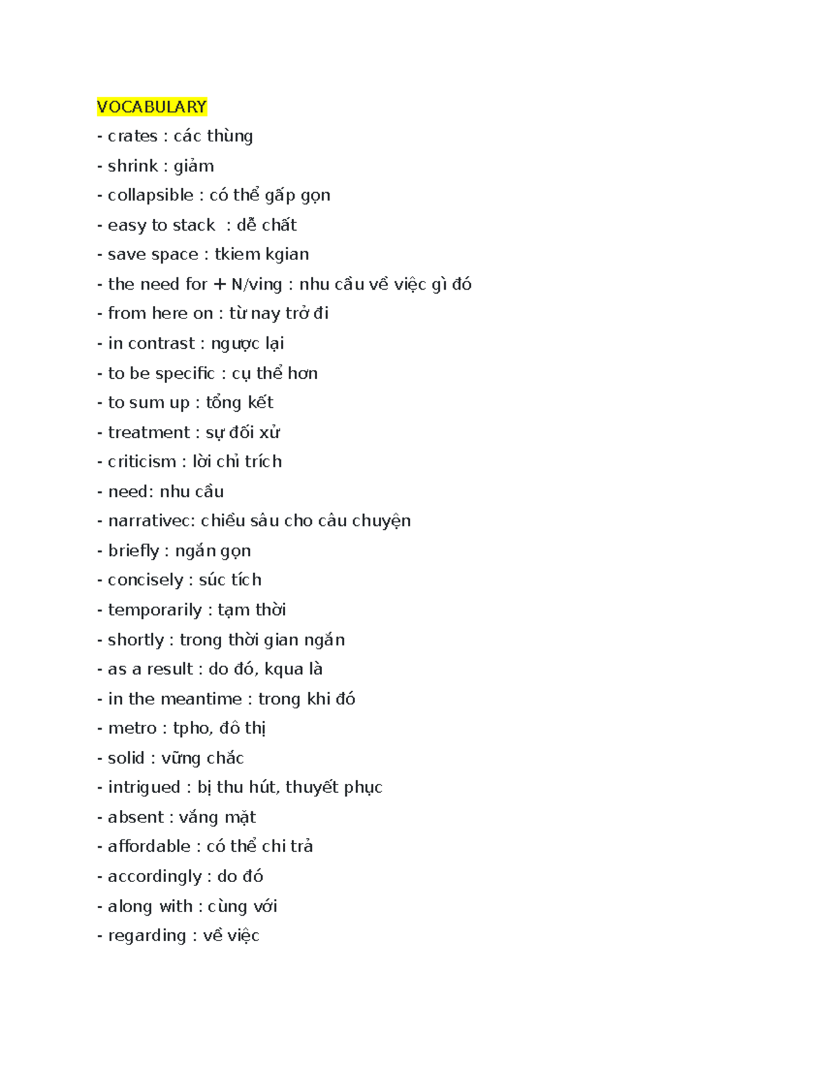 Vocabulary Notes for Test 2026: Key Terms and Definitions - Studocu