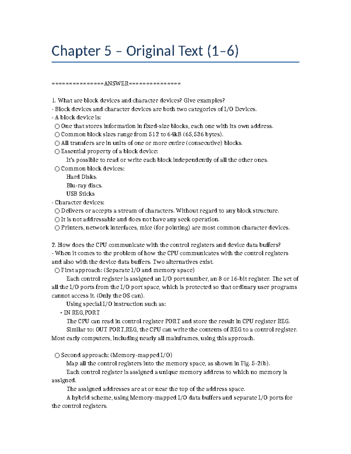Chapter 5: Block vs Character Devices and CPU Communication (CS101 ...