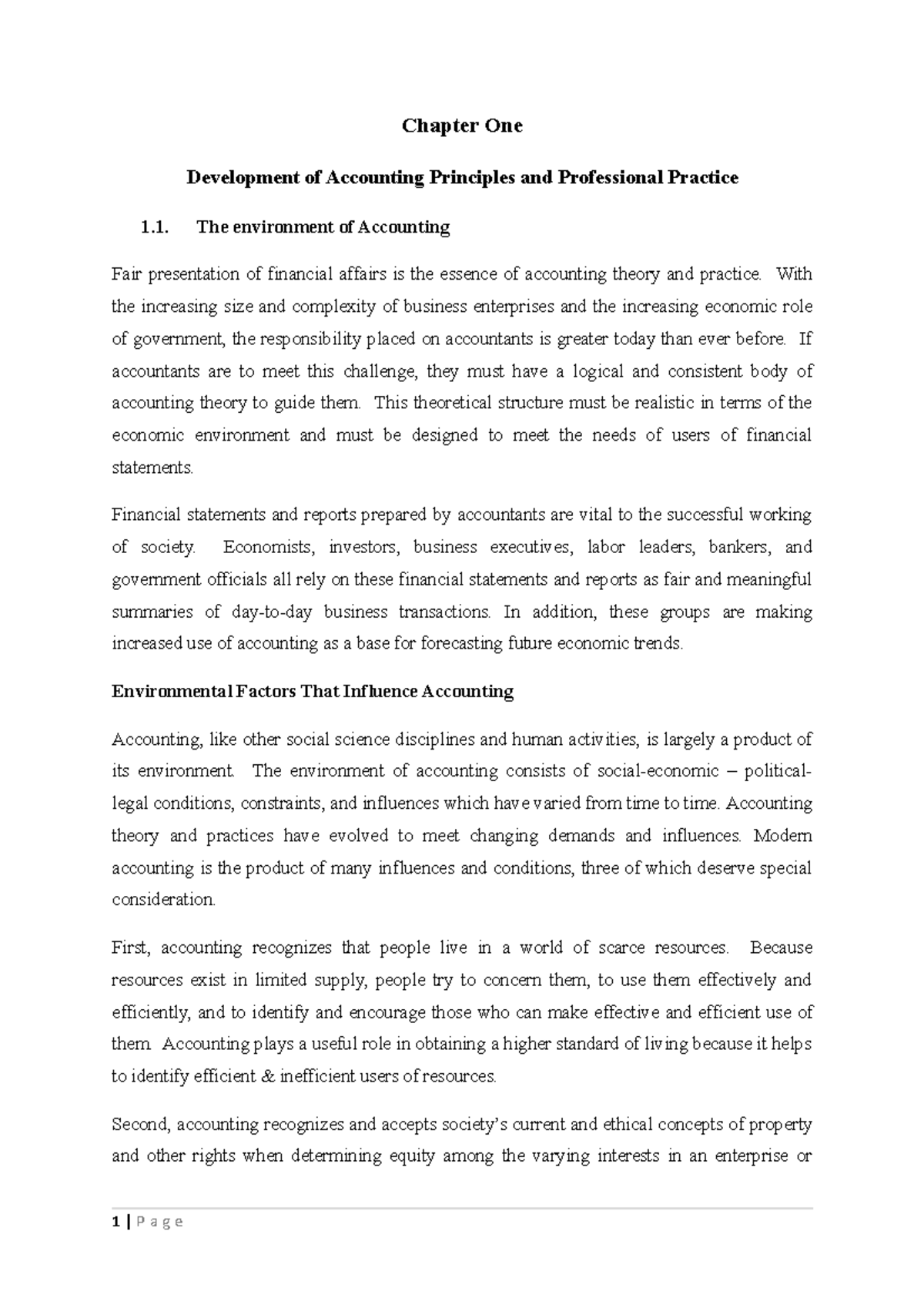 Chapter I - Student Notes - Chapter One Development of Accounting ...