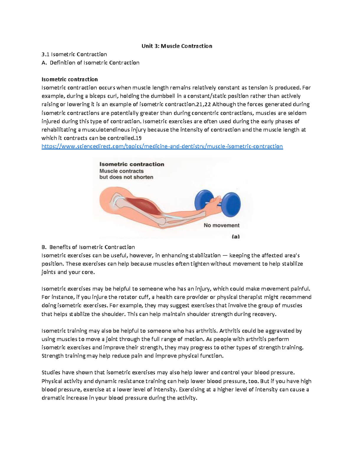 Unit 3: Isometric Muscle Contraction and Its Benefits & Risks - Studocu