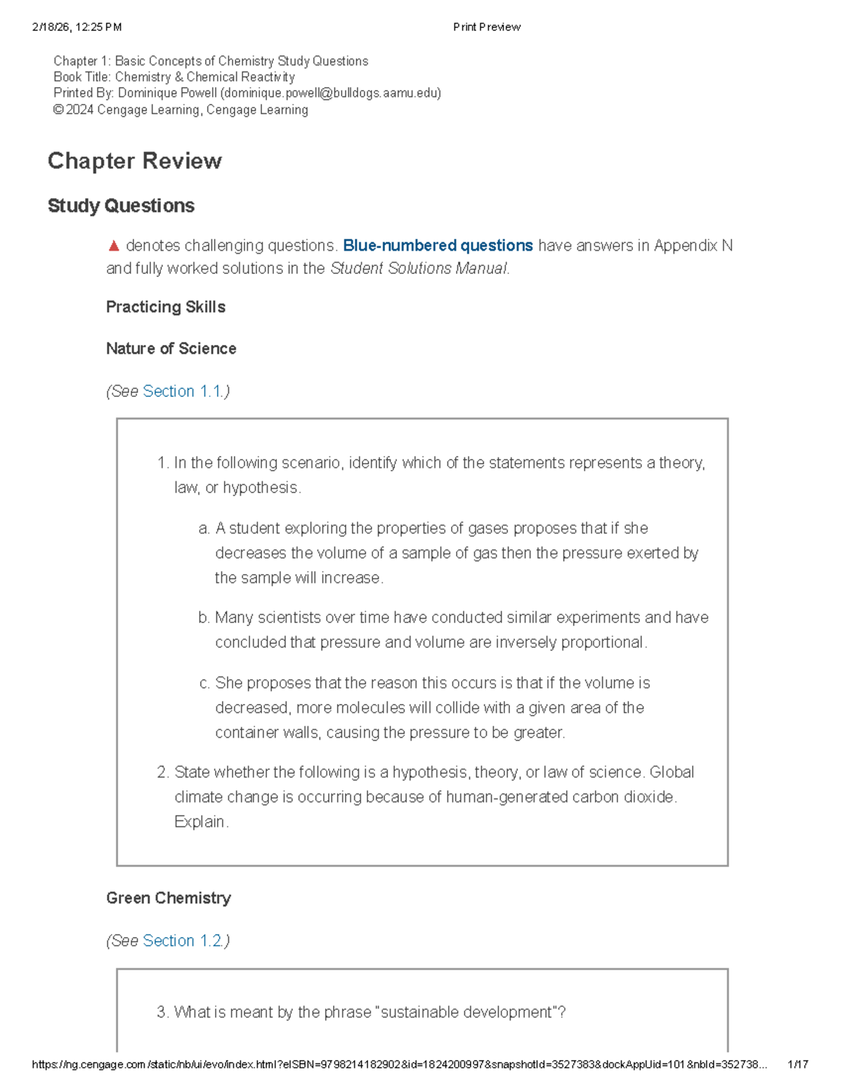 Chemistry 101: Chapter 1 Study Questions - Studocu