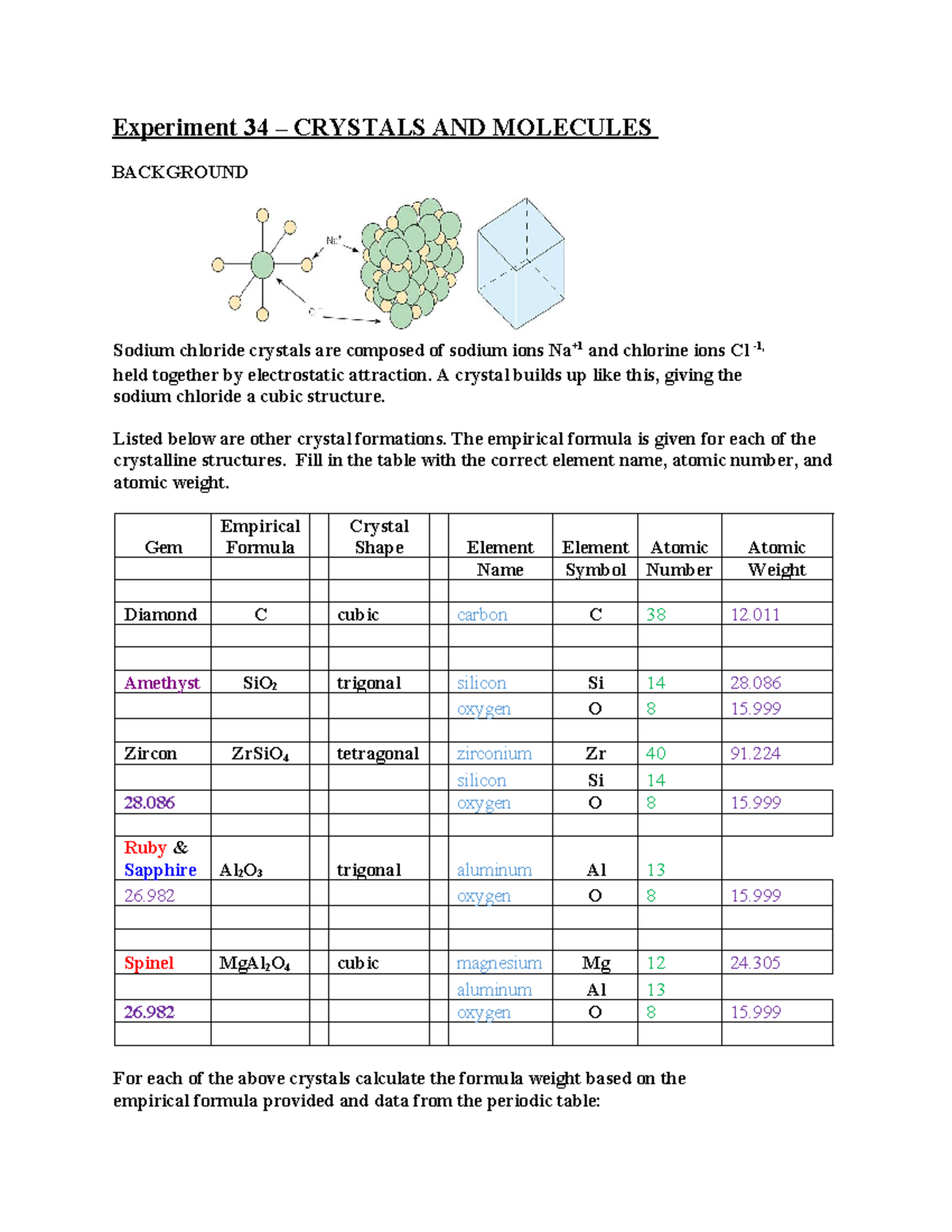 Experiment 34: Crystals and Molecules Lab Report - Studocu