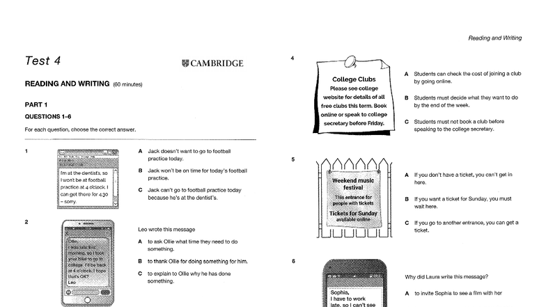Ebook KET 1 2020 - Test 4 Reading and Writing Practice - Studocu