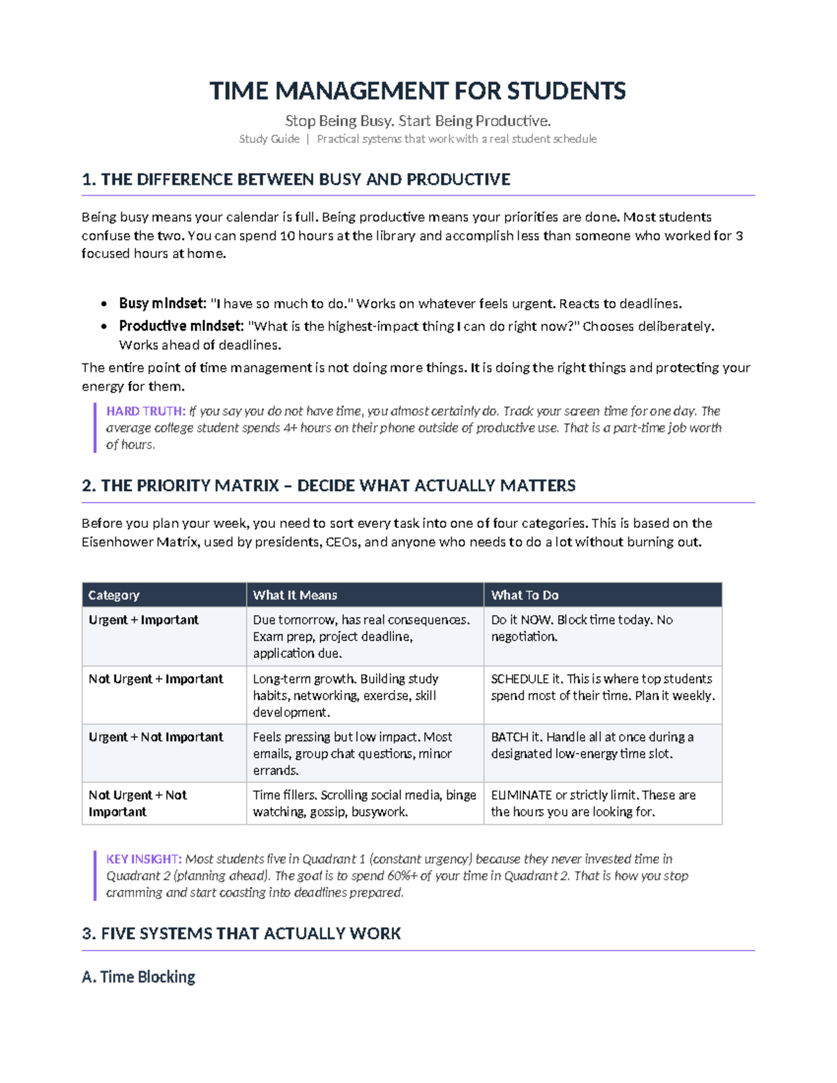 TIME MANAGEMENT FOR STUDENTS: A Practical Study Guide - Studocu