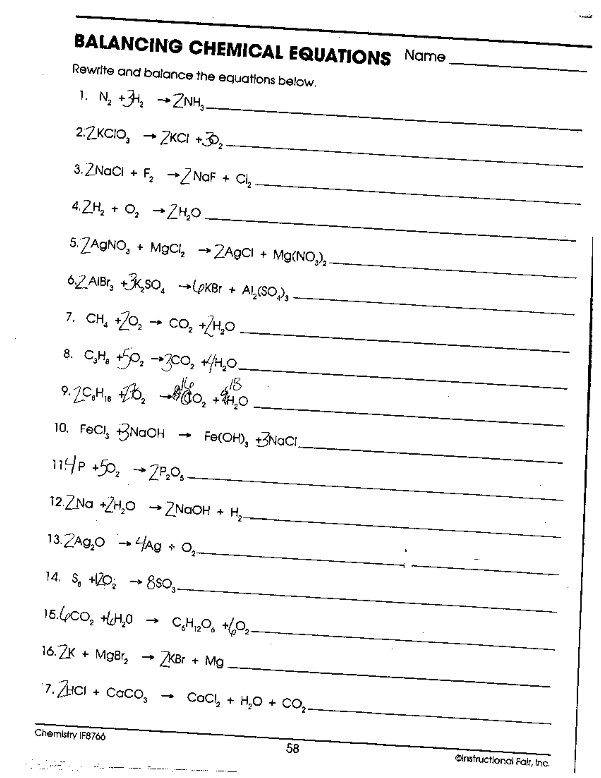 Balancing equations answers for chem fill in - BALANCING CHEMICAL ...