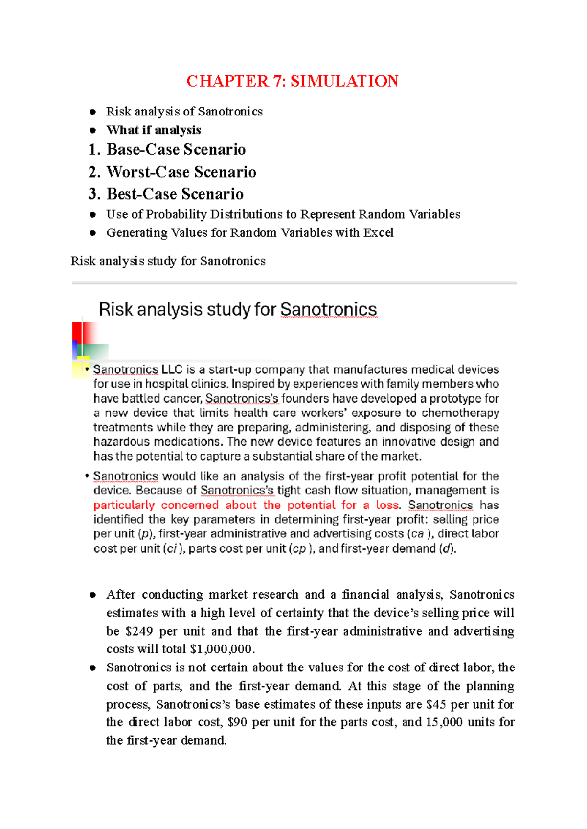 CHAPTER 7: RISK ANALYSIS & SIMULATION for Sanotronics (STAT 101) - Studocu