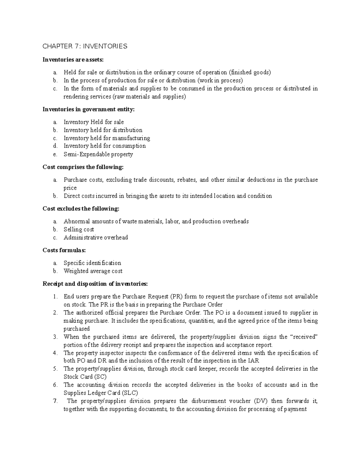 Chapter 7: Inventories in Government Accounting - Studocu