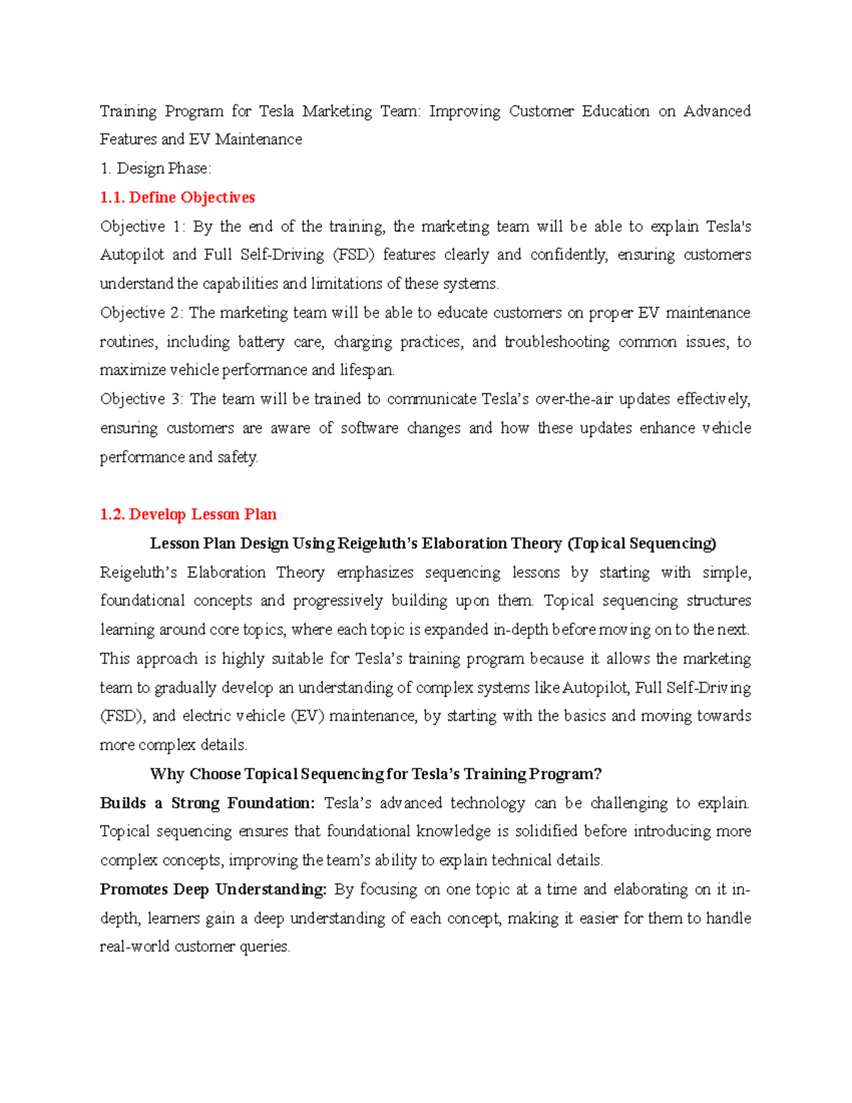Training Program for Tesla Marketing Team: Enhancing EV Feature ...