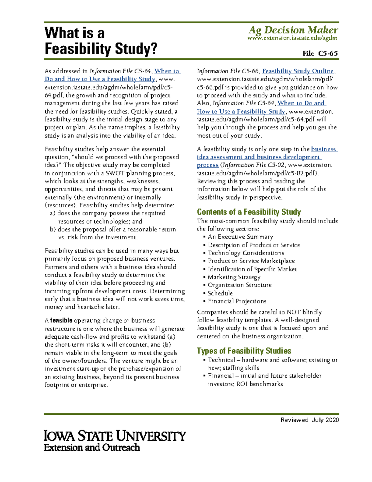 Feasibility Study Handout - Insights and Guidelines (C5-64) - Studocu