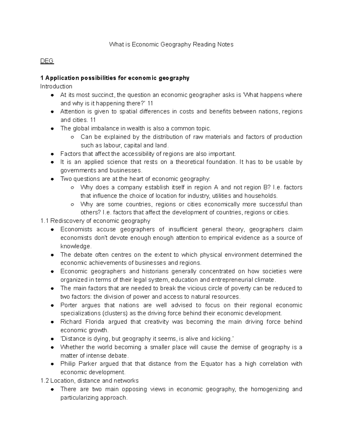 Economic Geography Lecture 1: Key Reading Notes and Insights - Studeersnel