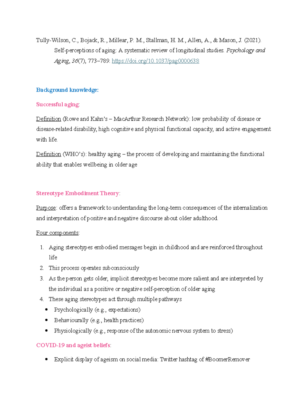 Week 2 Reading Notes: Aging Stereotypes and Subjective Aging Insights ...