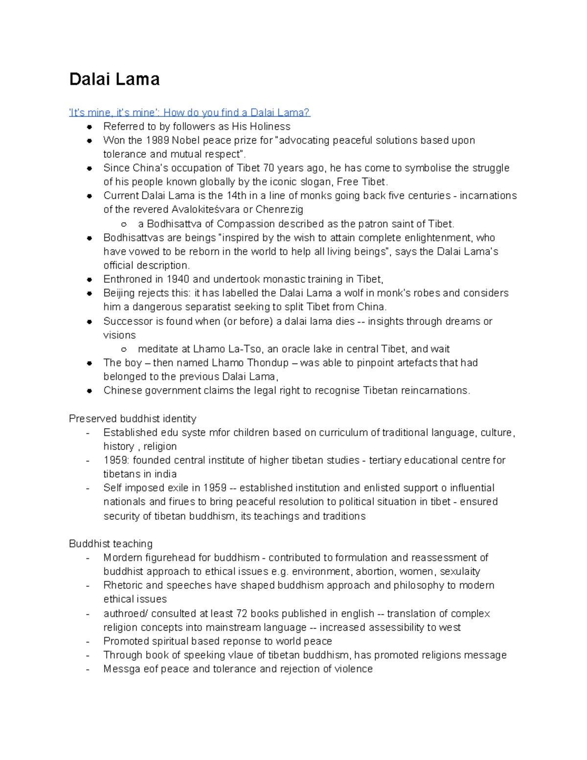 Dalai Lama Class Notes - Understanding His Contributions to Buddhism ...