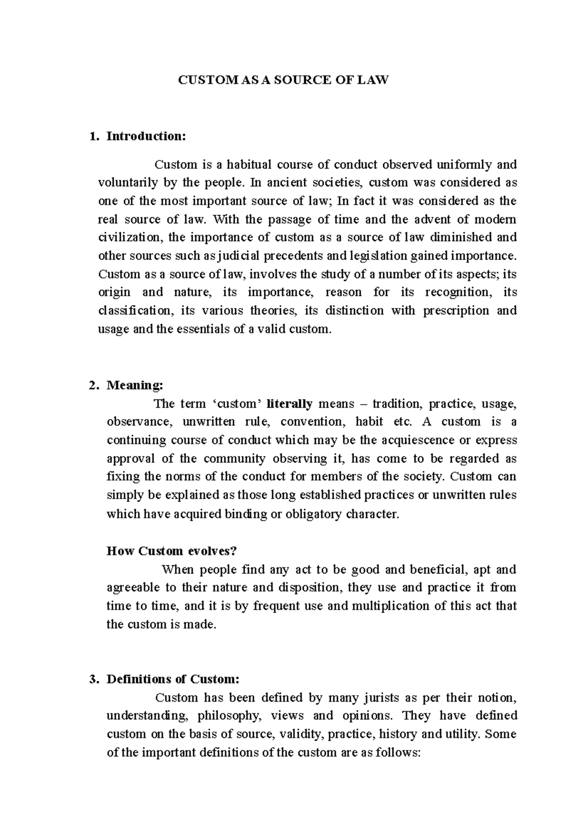 Custom as a Source of Law: Analysis and Validity Criteria - Studocu