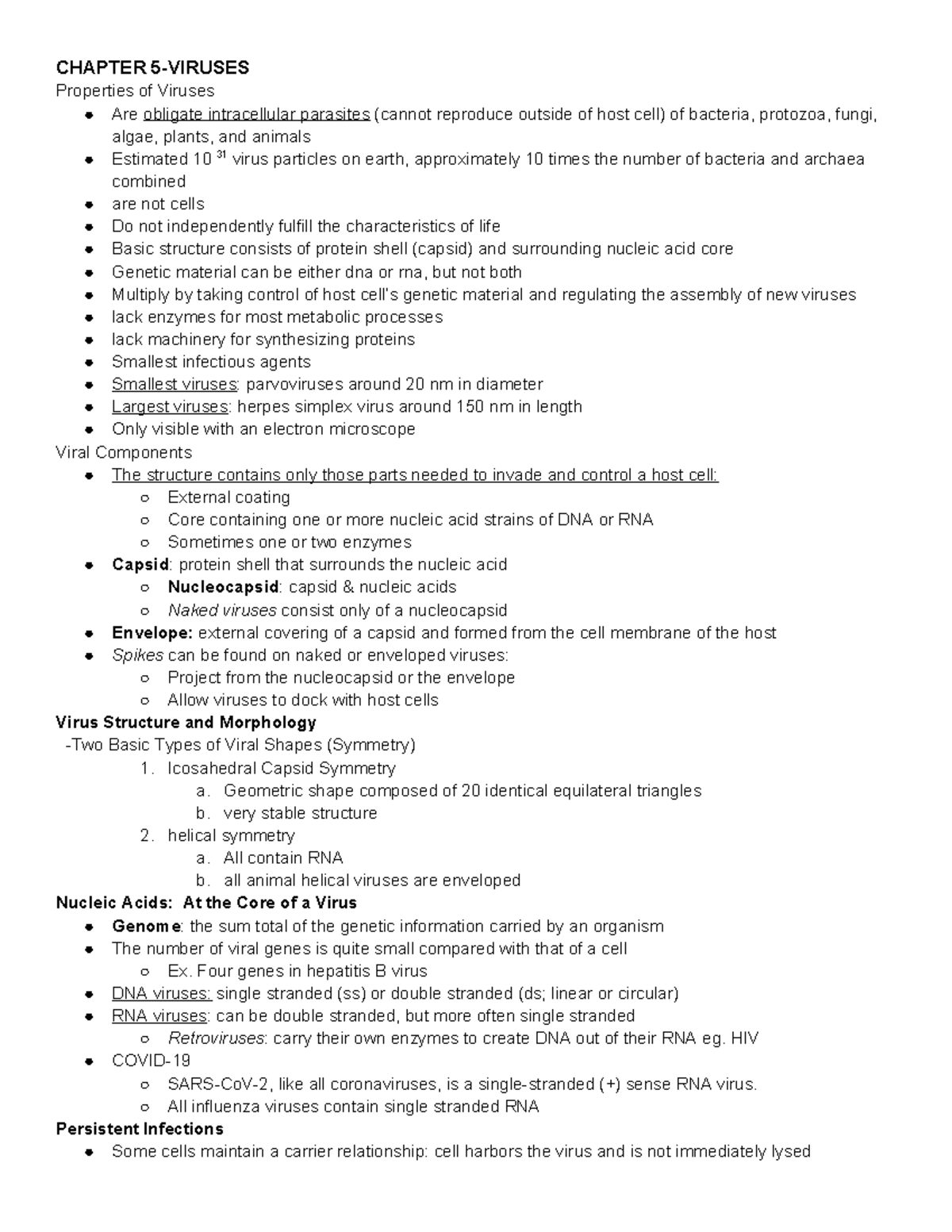 BISC210 Chapter Notes: Properties and Structure of Viruses - Studocu