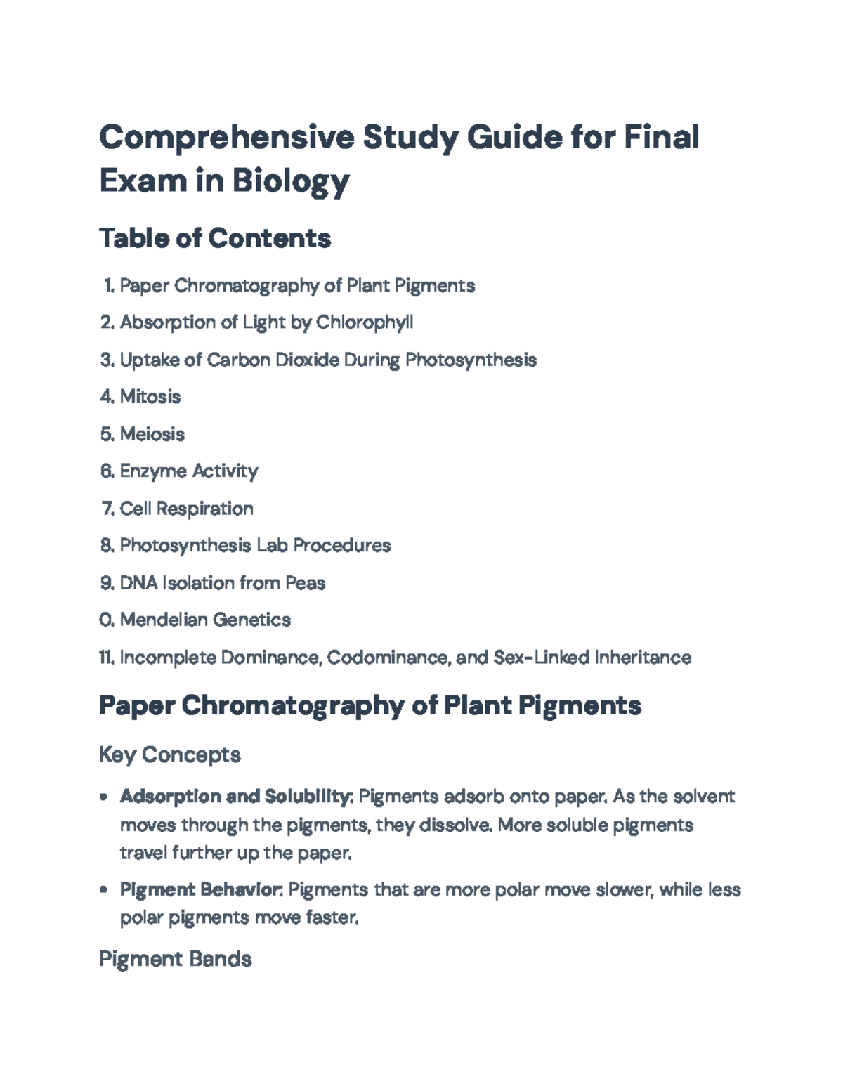 Comprehensive Study Guide for Biology Final Exam (BIO 101 ...