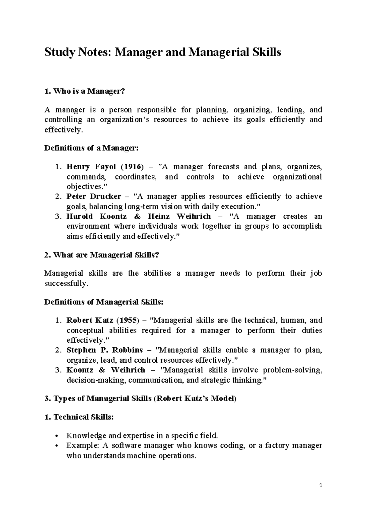 Managerial Skills Notes: Understanding Managers and Their Abilities ...