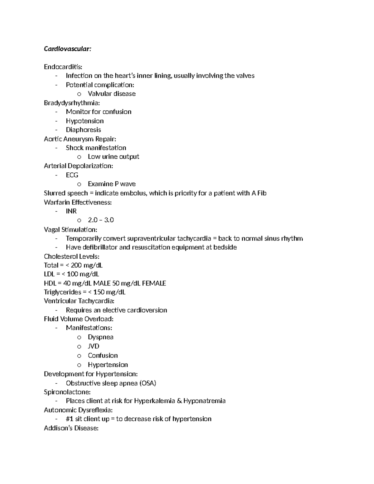Med Surg - Cardiovascular and Respiratory Review Notes - Studocu