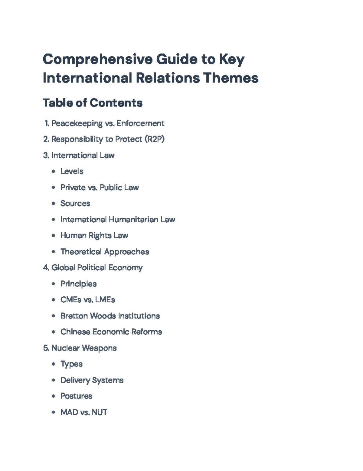 International Relations Theories and Themes Overview - Comprehensive ...