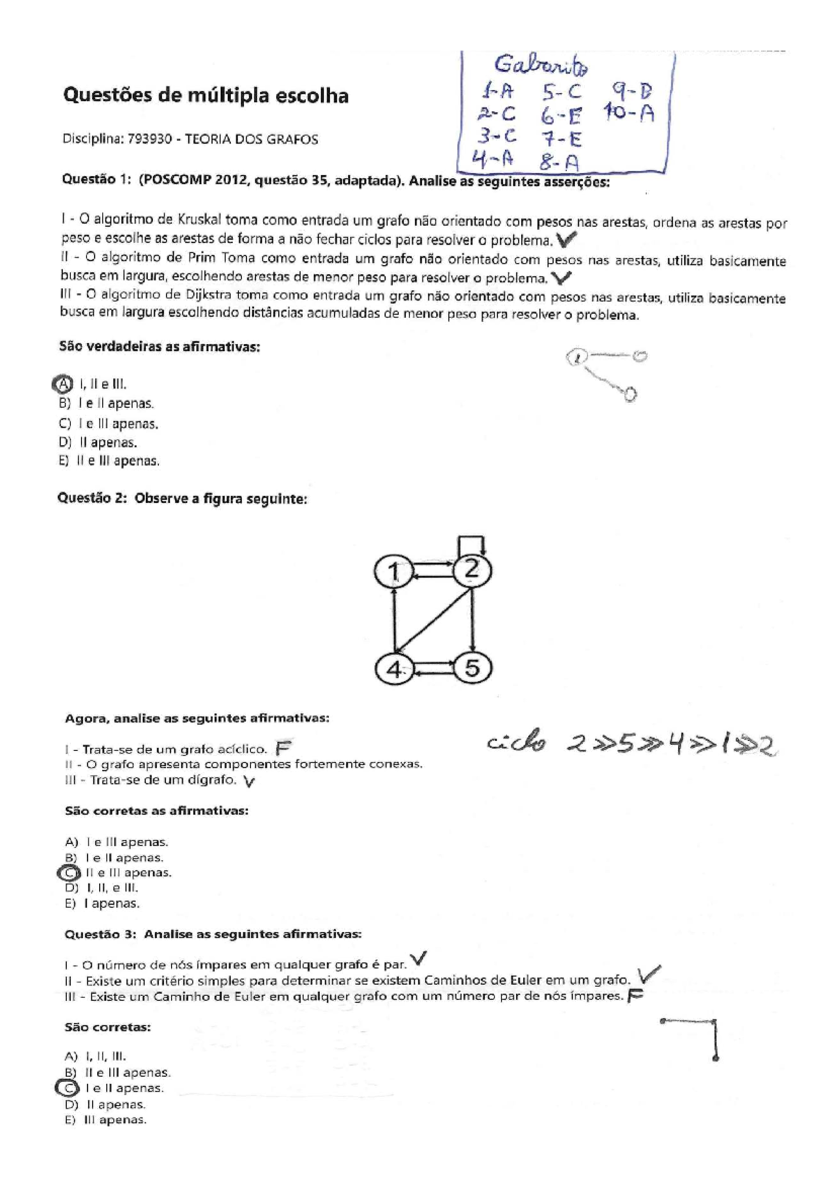 Gabarito Avaliação Presencial 793930 - Teoria dos Grafos - Document Preview