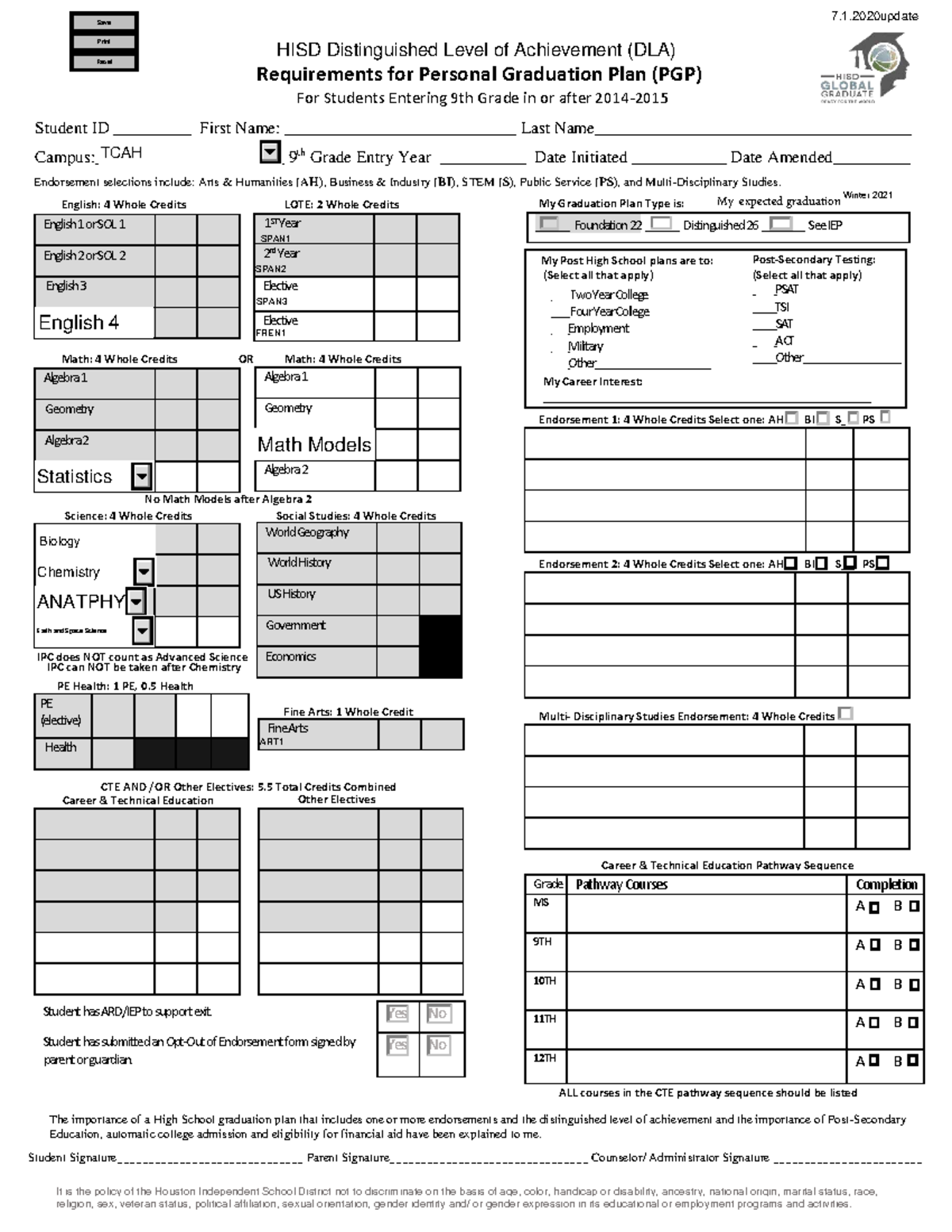 TCAH 4-Year Graduation Plan & DLA Requirements for 9th Graders - Studocu