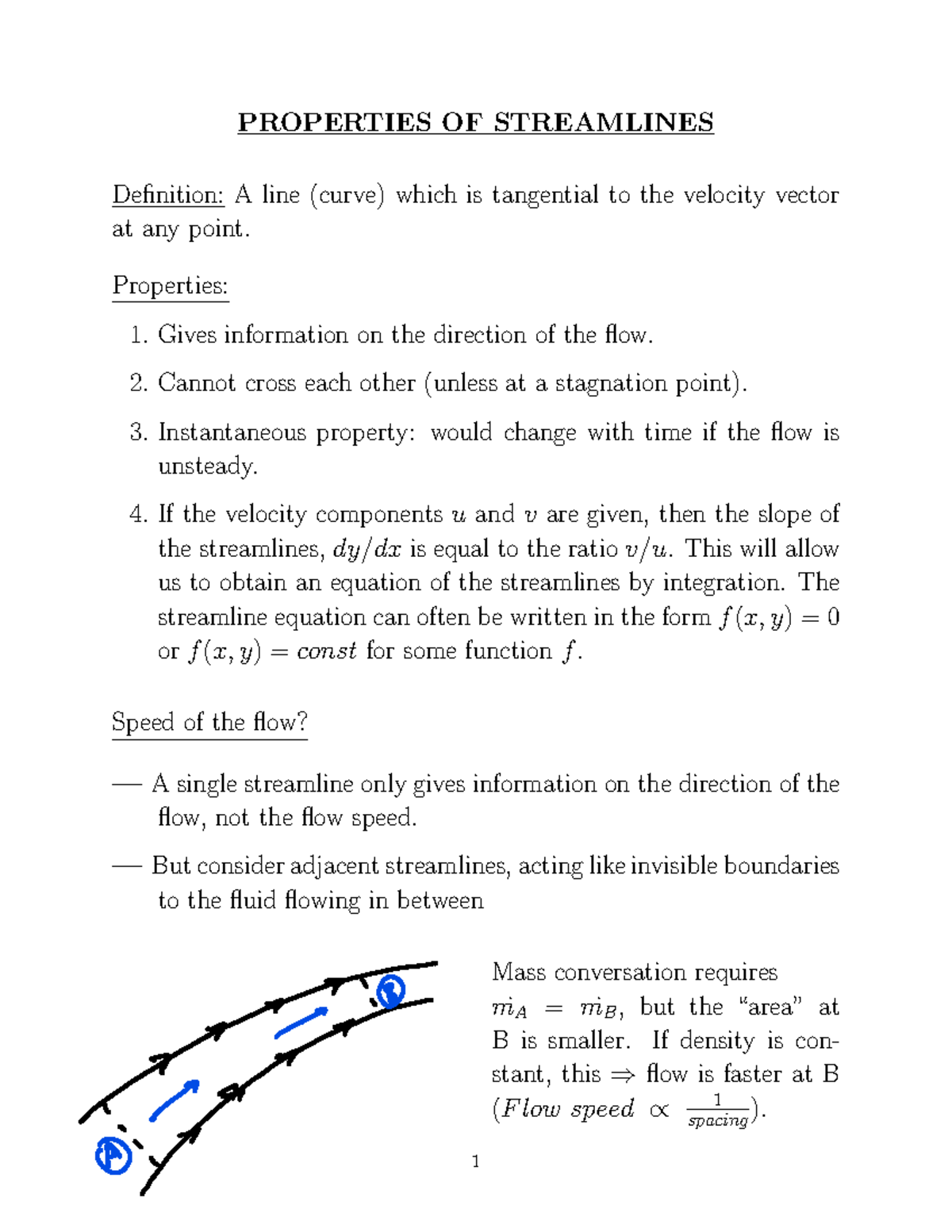 V1: Properties of Streamlines and Fluid Motion Analysis - Studocu