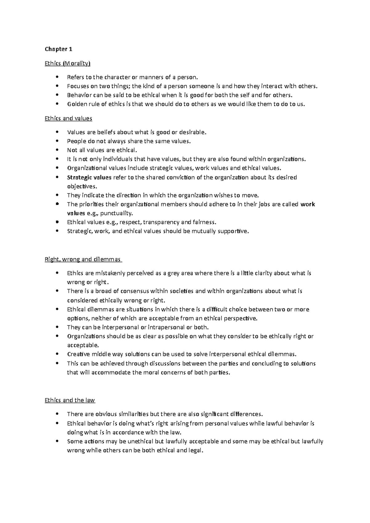 Chapter 2 Study Notes: Understanding Ethics and Values in Business ...