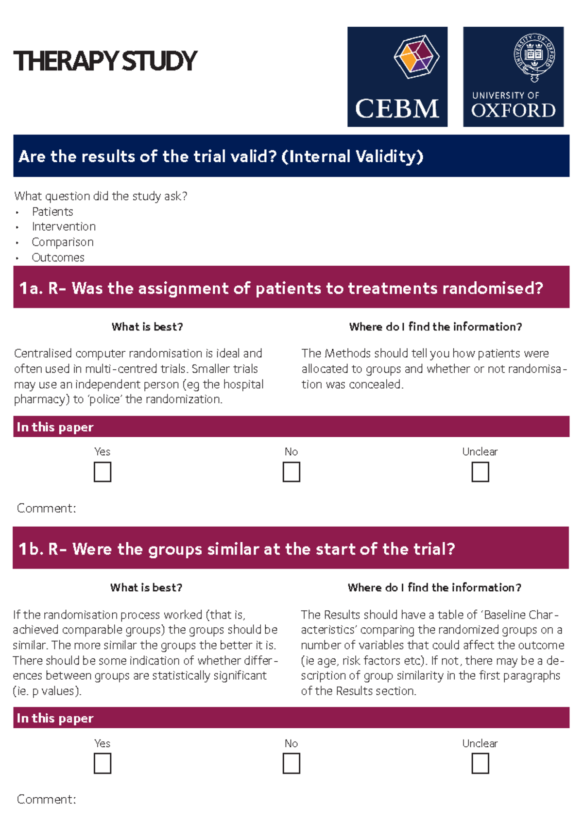 CEBM therapy study - Are the results of the trial valid? (Internal ...