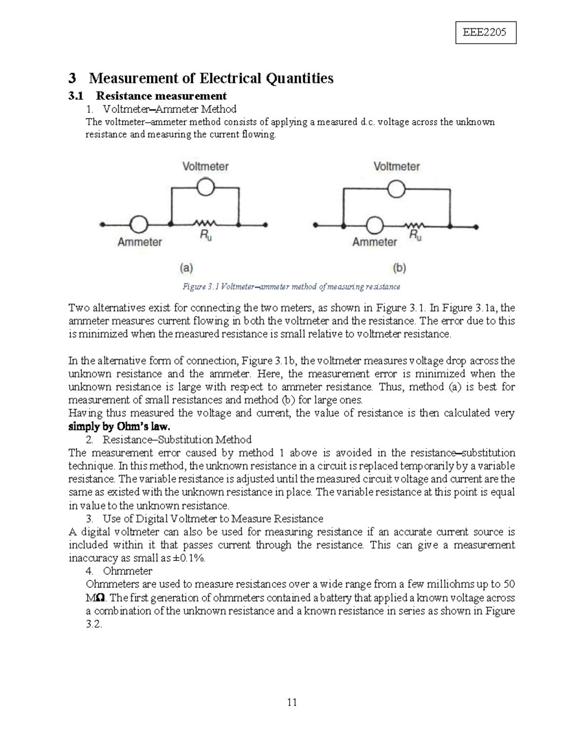 EEE2205 Measurement of Electrical Quantities: Understanding Methods and ...