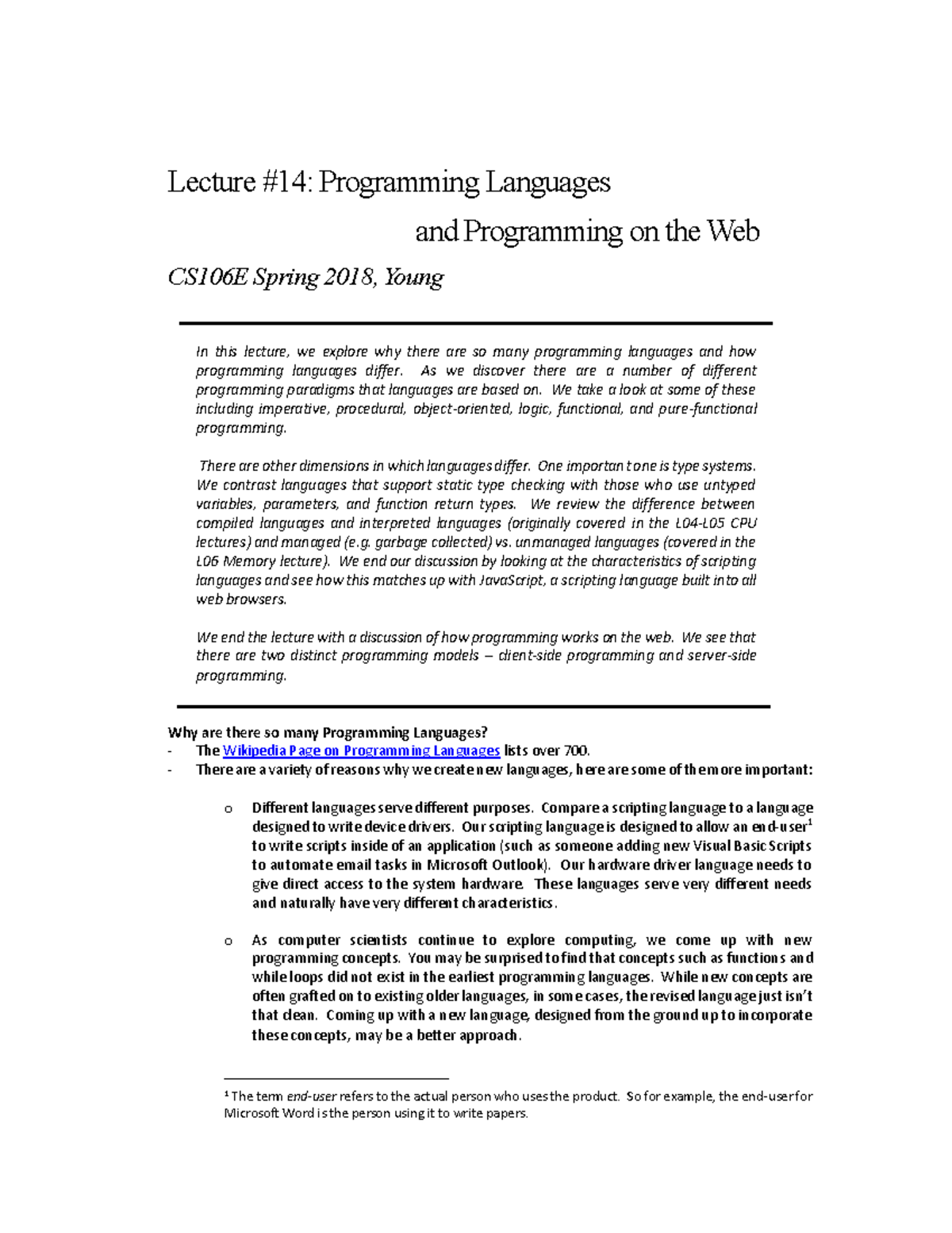 L14NProgramming Languages - Lecture # 14 : Programming Languages and ...